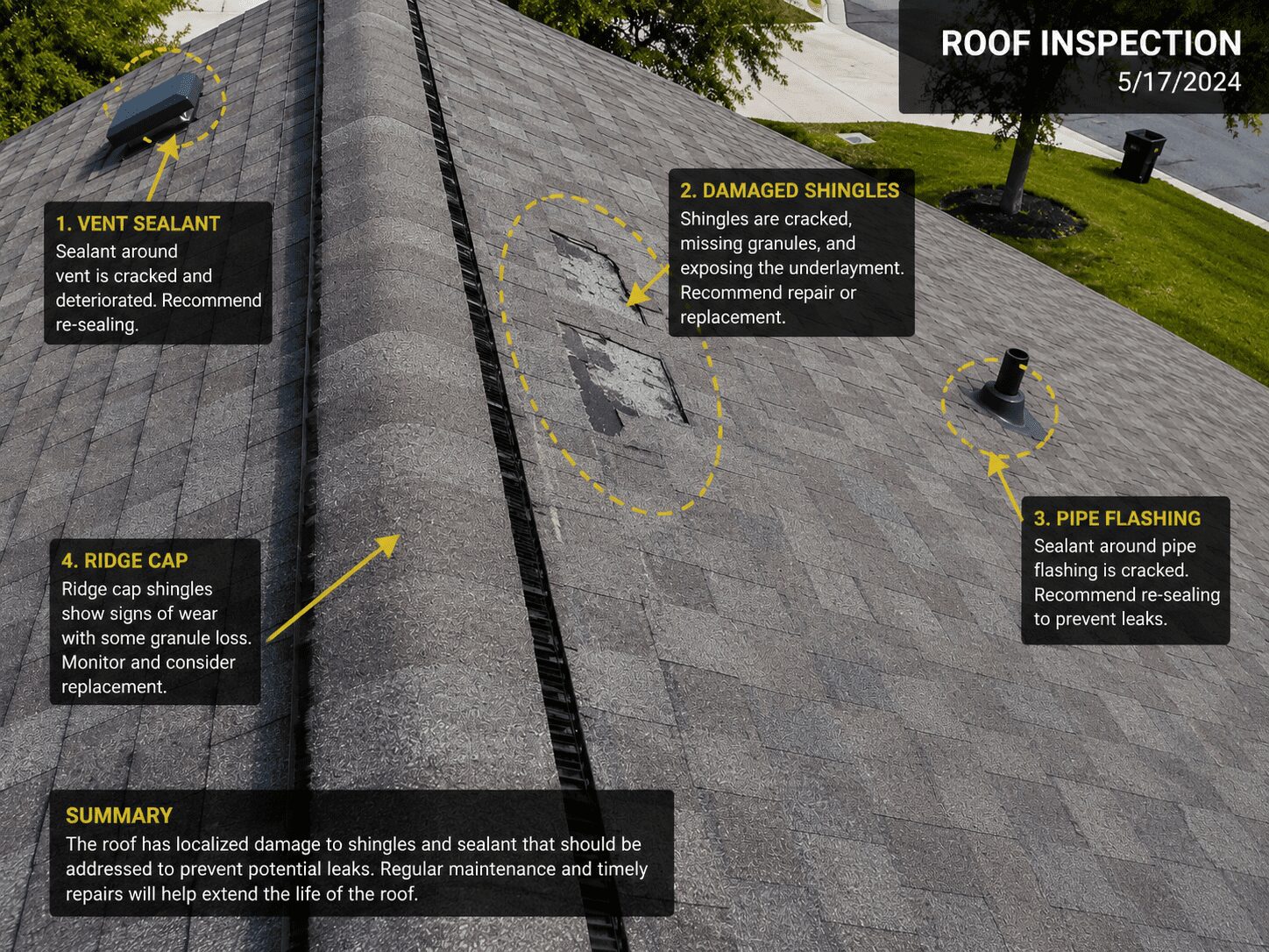 Professional roofing contractor inspecting a residential roof